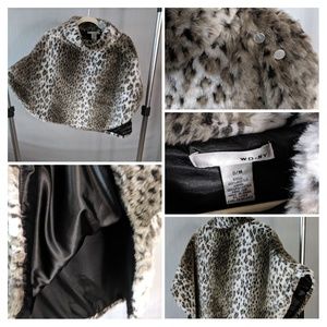 Faux Fur Animal Print Poncho Cape